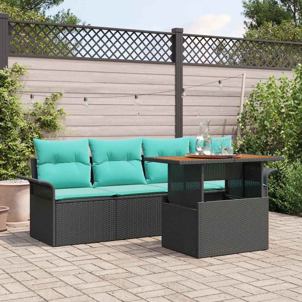 vidaXL Tuin Sofa Set met kussen 5 pcs Zwart en blauw