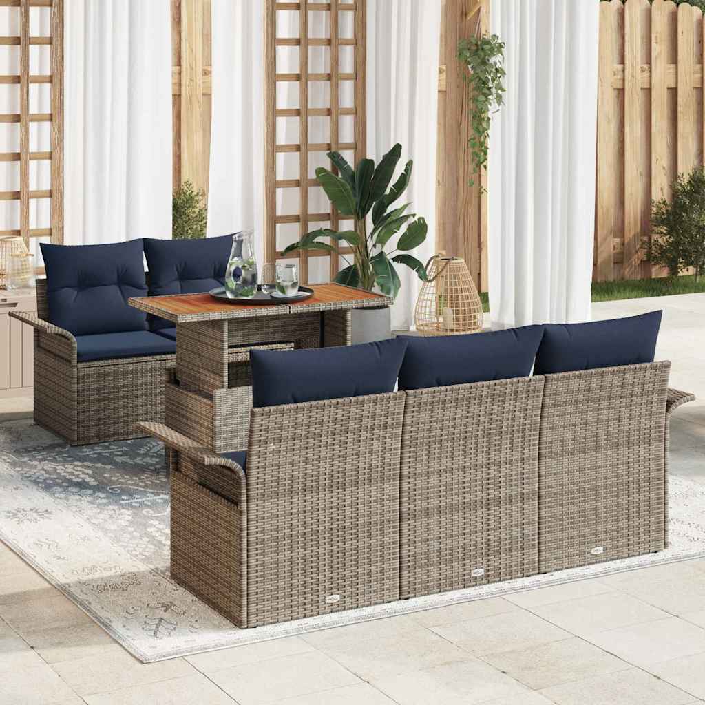 vidaXL Tuin Sofa Set met kussen 6 pcs Zwart en blauw