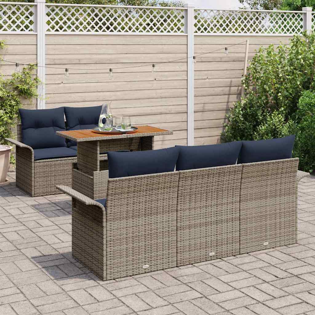 vidaXL Tuin Sofa Set met kussen 6 pcs Zwart en blauw