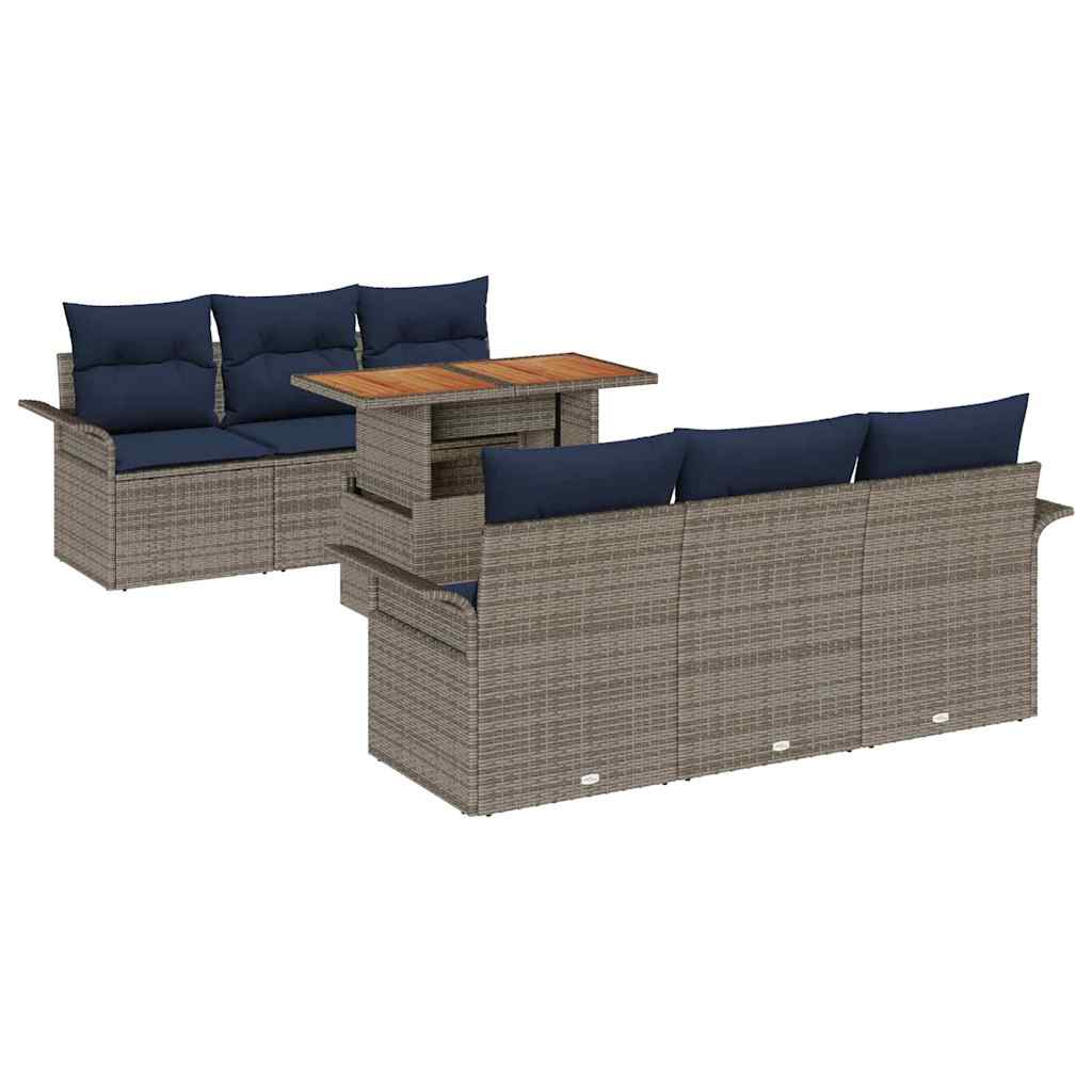 vidaXL Tuinbankenset met kussen 7 pcs Zwart en Blauw poly rattan