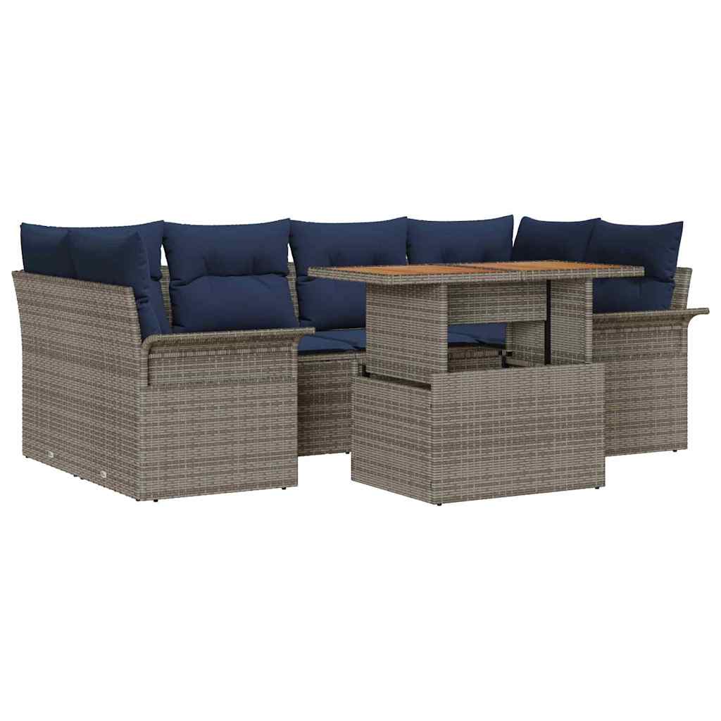 vidaXL Tuin Sofa Set met kussen 7 pcs Zwart en blauw
