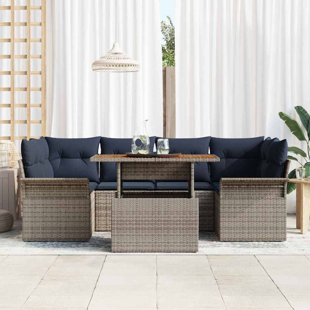 vidaXL Tuin Sofa Set met kussen 7 pcs Zwart en blauw