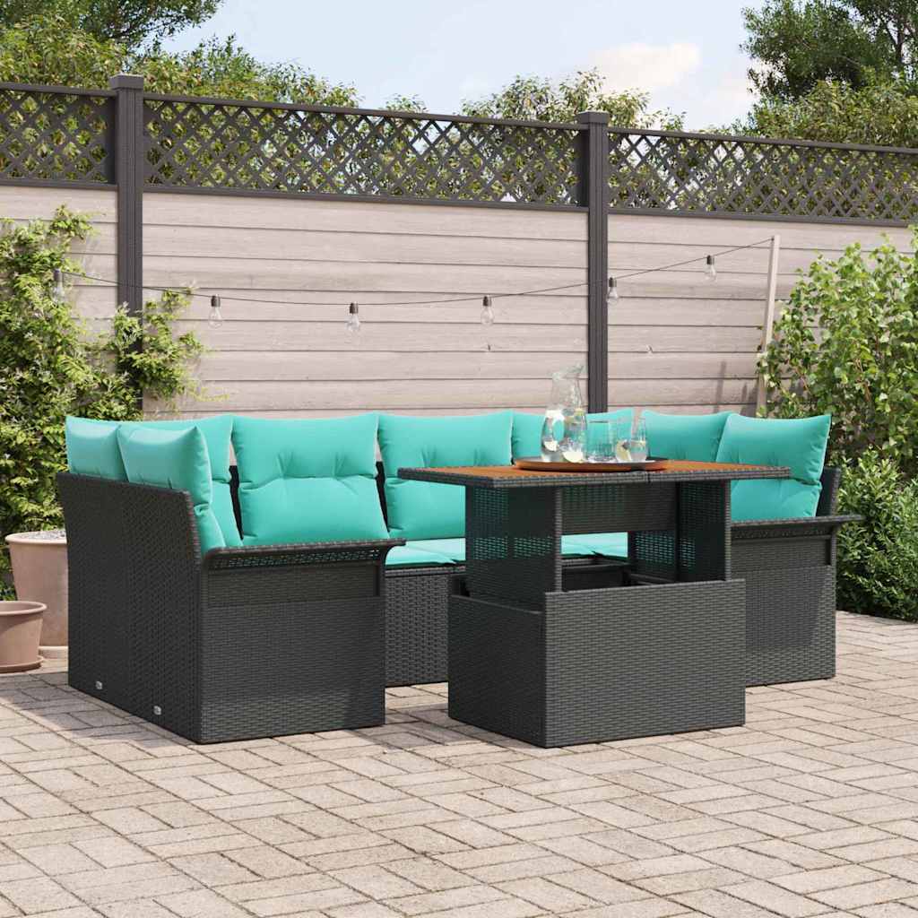 vidaXL Tuin Sofa Set met kussen 7 pcs Zwart en blauw