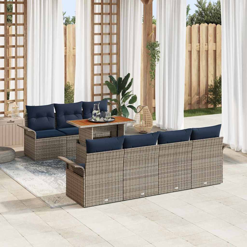 vidaXL Tuin Sofa Set met kussen 8 pcs Zwart en blauw
