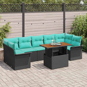 vidaXL Tuinbankenset met kussen 8 pcs Zwart en Blauw poly rattan