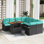 vidaXL Tuinbankenset met kussen 9 pcs Zwart en Blauw poly rattan