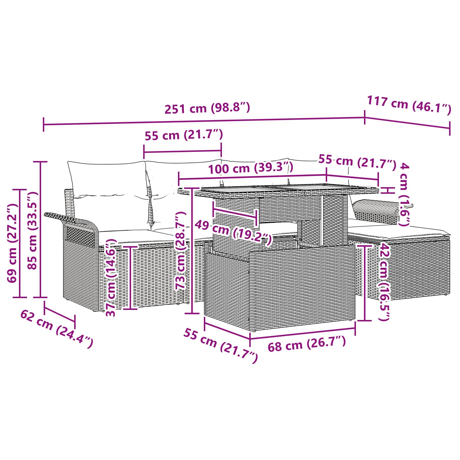 vidaXL Tuin Sofa Set met kussen met opslag 6 pcs Zwart en blauw