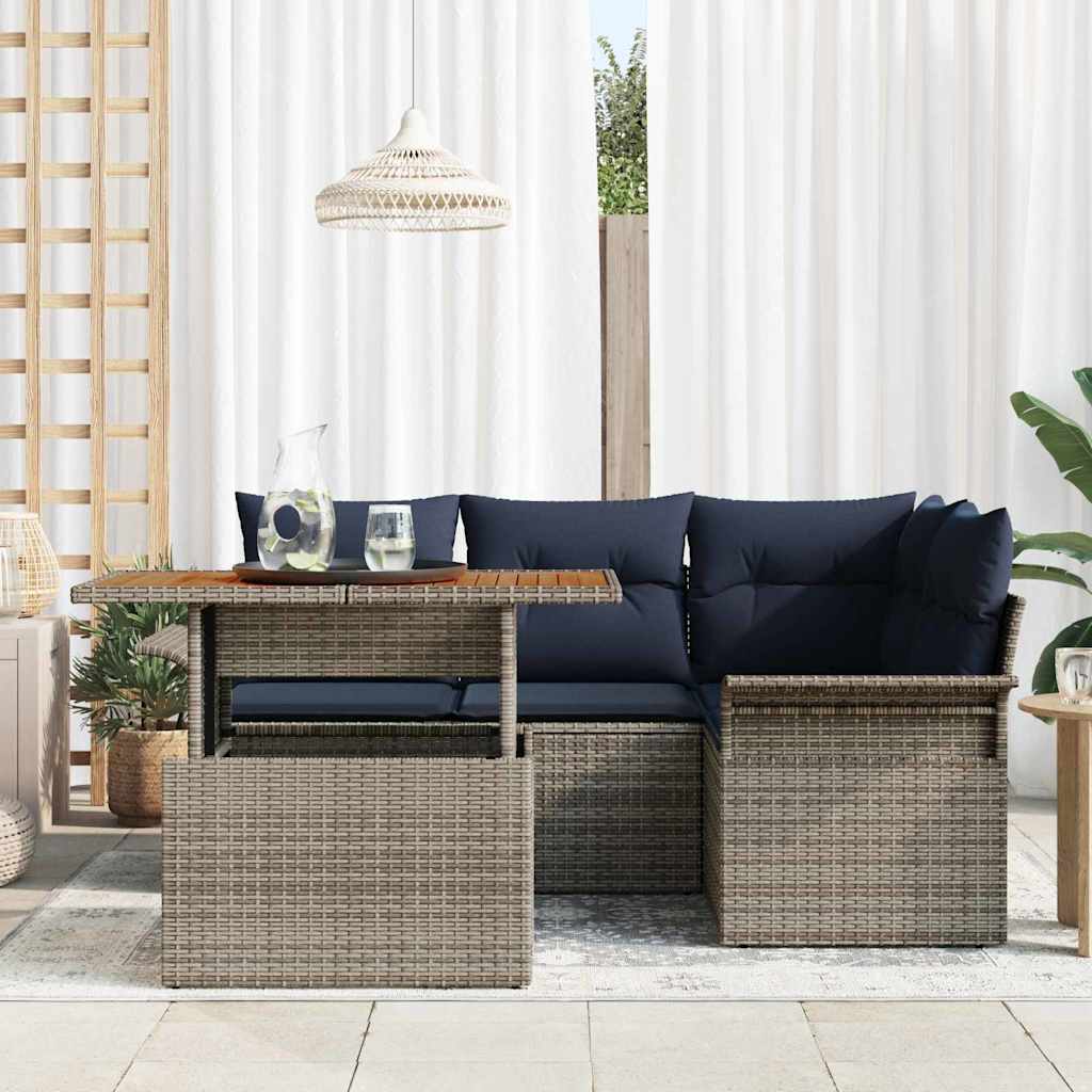 vidaXL Tuin Sofa Set met kussen met opslag 5 pcs Zwart en blauw