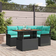 vidaXL Tuin Sofa Set met kussen met opslag 5 pcs Zwart en blauw