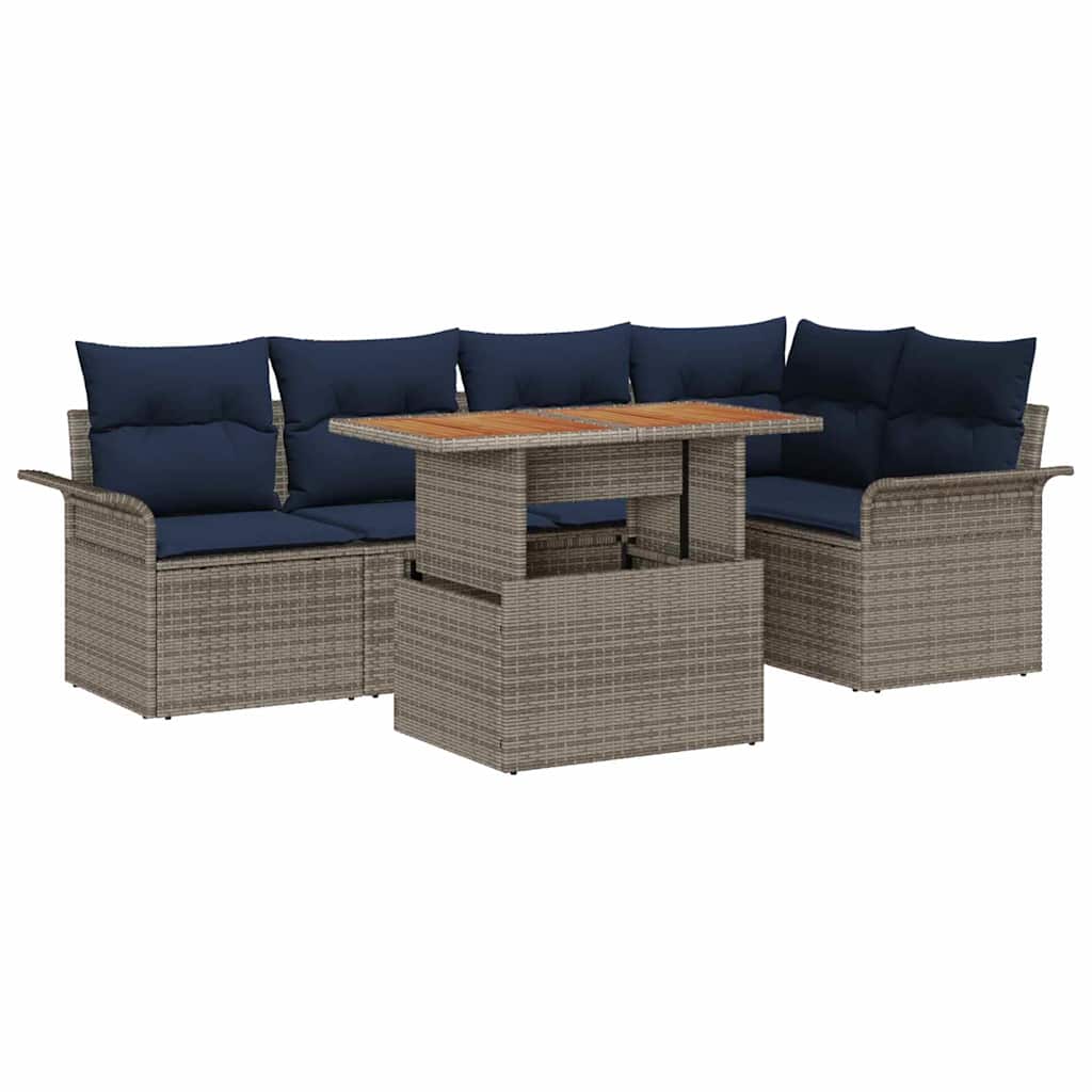 vidaXL Tuinbankenset met kussen 6 pcs Zwart en Blauw poly rattan