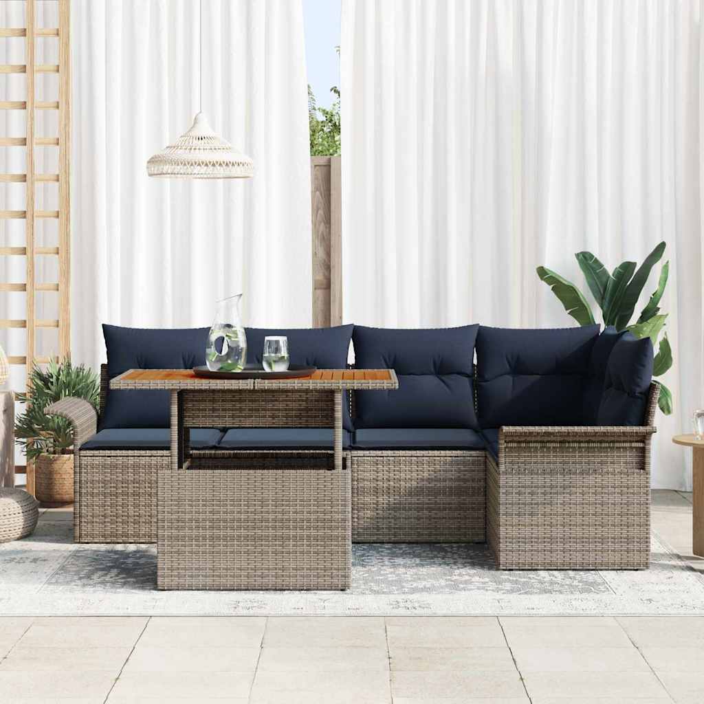 vidaXL Tuinbankenset met kussen 6 pcs Zwart en Blauw poly rattan