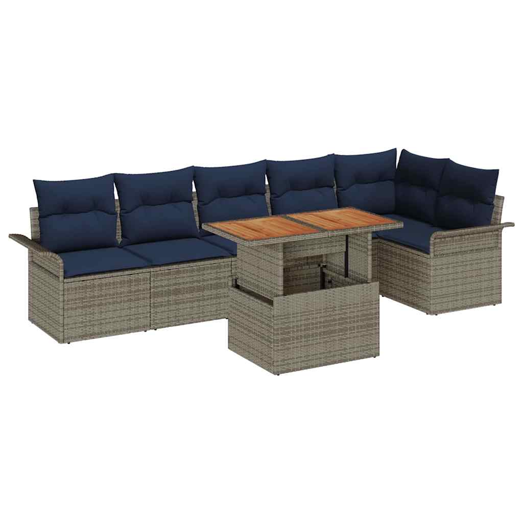 vidaXL Tuinbankenset met kussen 7 pcs Zwart en Blauw poly rattan