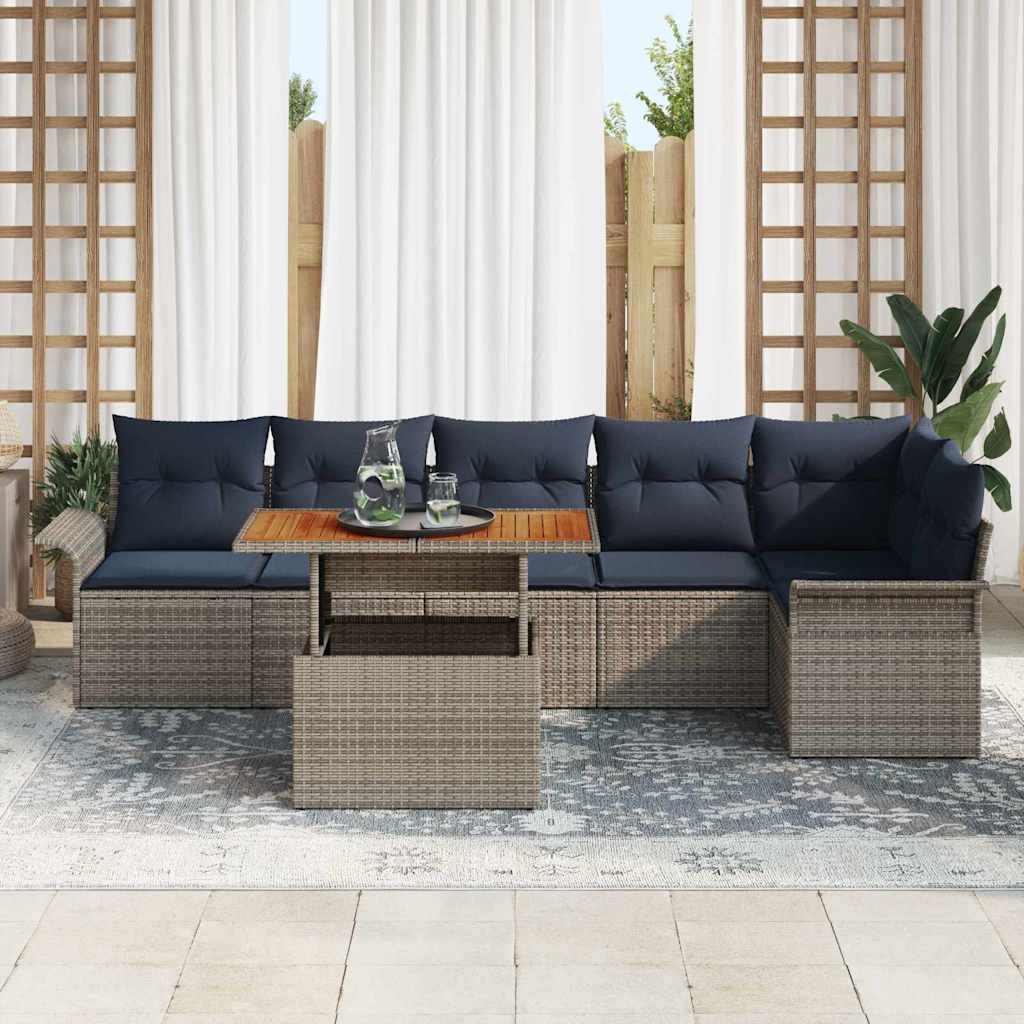 vidaXL Tuinbankenset met kussen 7 pcs Zwart en Blauw poly rattan