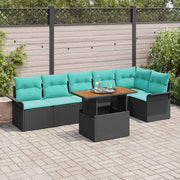 vidaXL Tuinbankenset met kussen 7 pcs Zwart en Blauw poly rattan