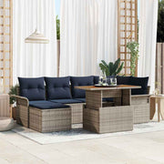 vidaXL Tuin Sofa Set met kussen 7 pcs grijs en marineblauw