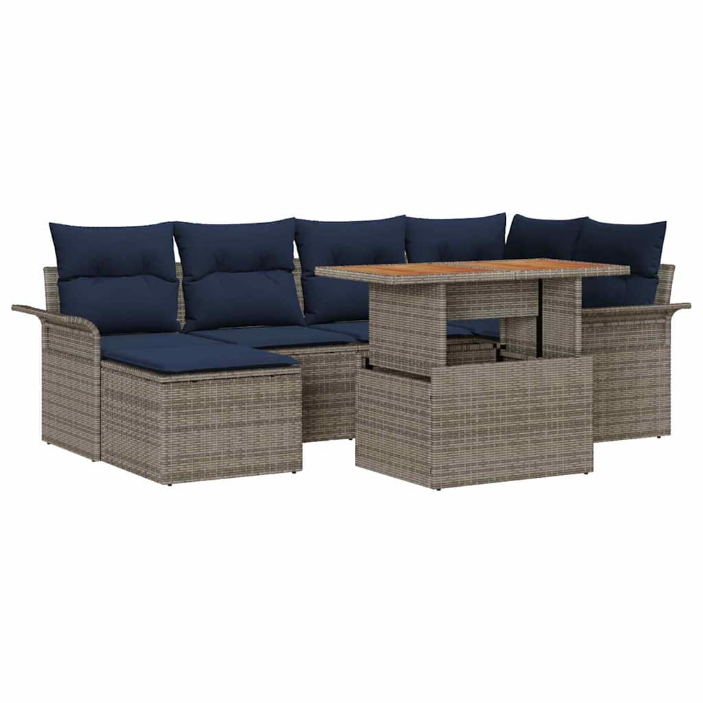 vidaXL Tuin Sofa Set met kussen 7 pcs grijs en marineblauw