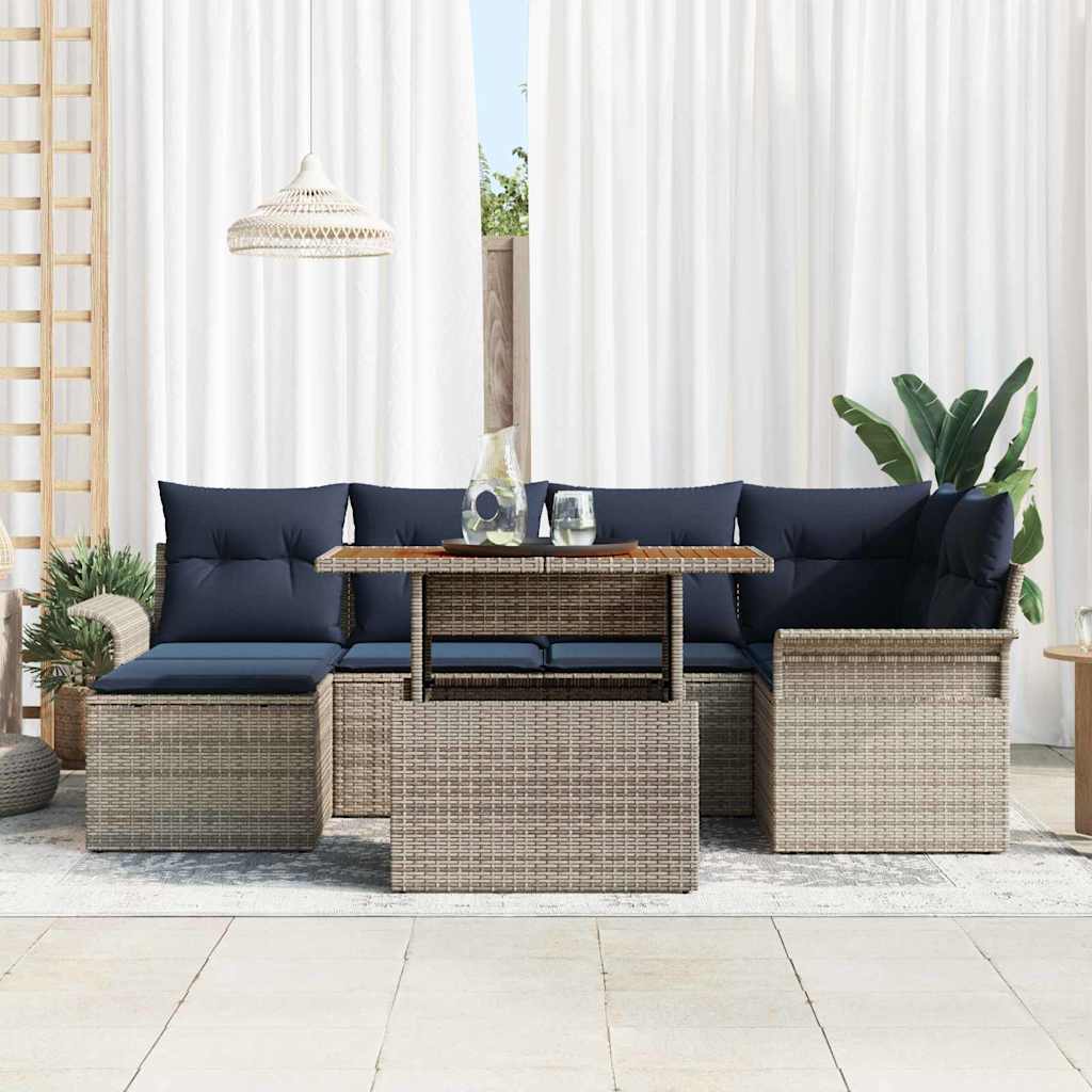 vidaXL Tuin Sofa Set met kussen 7 pcs grijs en marineblauw