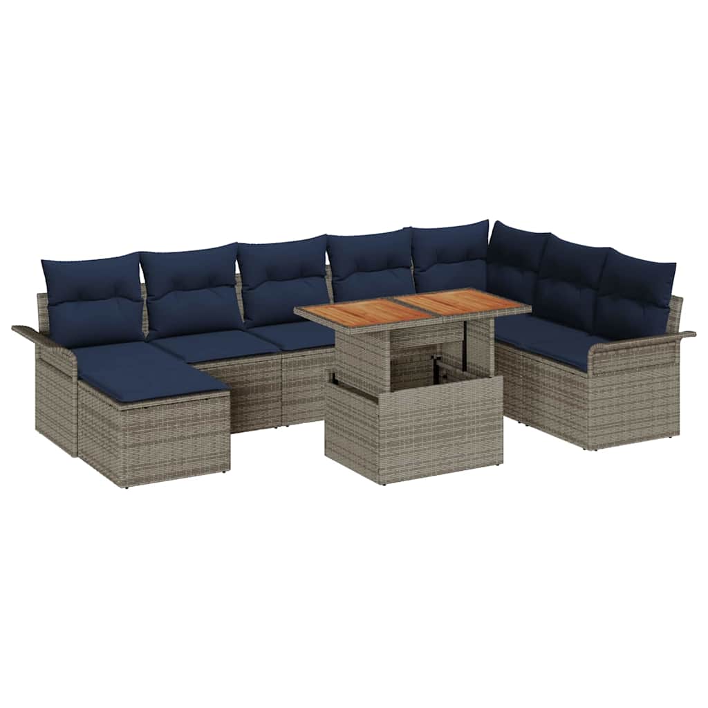 vidaXL Tuin Sofa Set met kussen met opslag 9 pcs Zwart en blauw