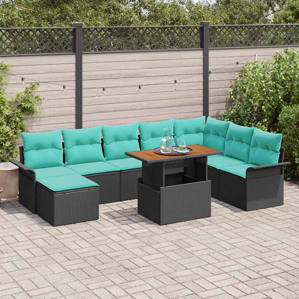 vidaXL Tuin Sofa Set met kussen met opslag 9 pcs Zwart en blauw
