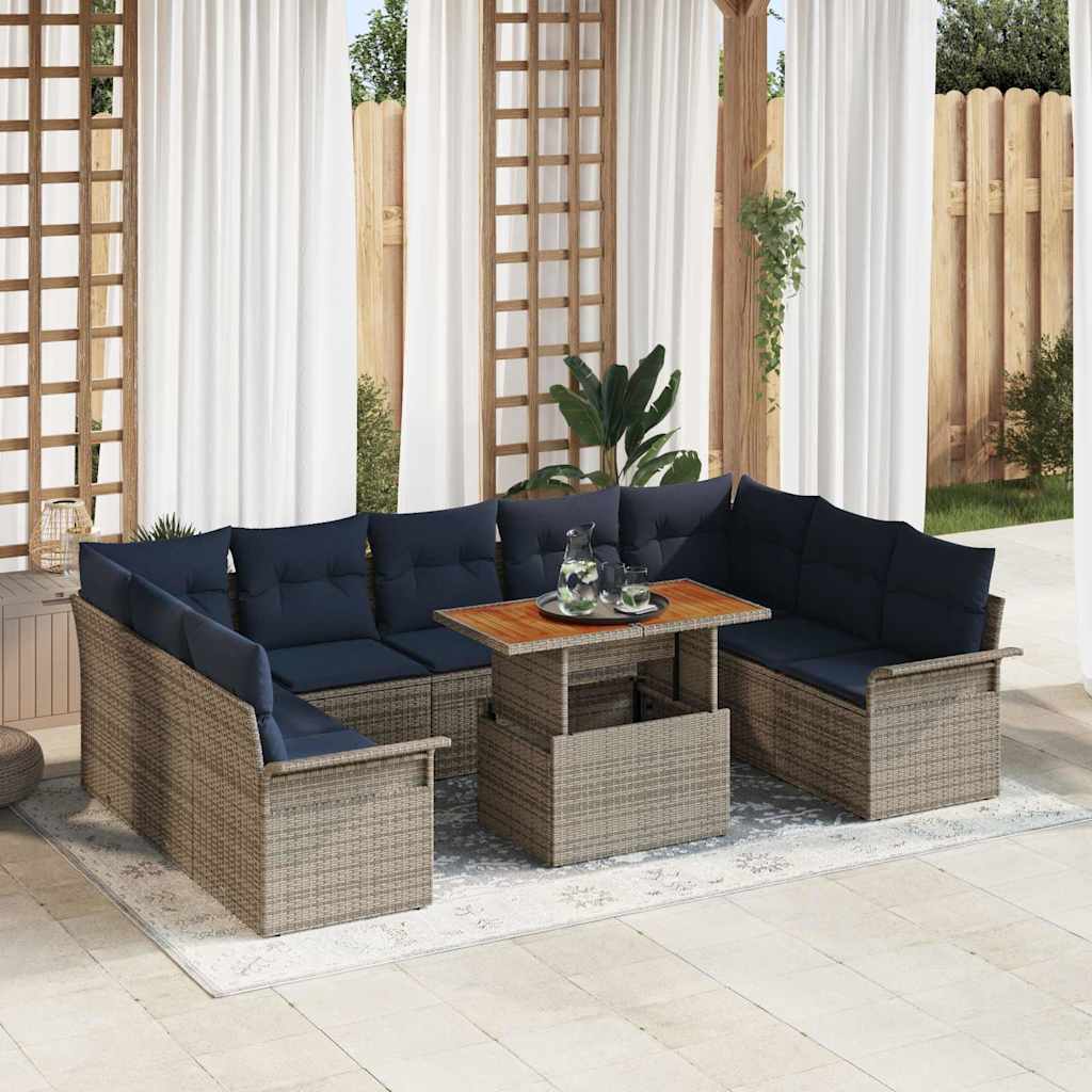 vidaXL Tuin Sofa Set met kussen 10 pcs Zwart en blauw