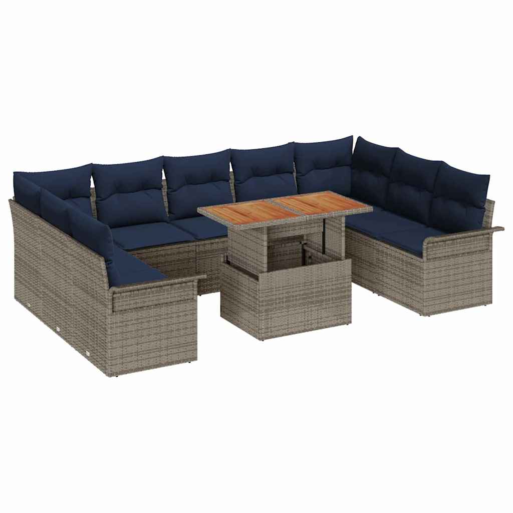 vidaXL Tuin Sofa Set met kussen 10 pcs Zwart en blauw