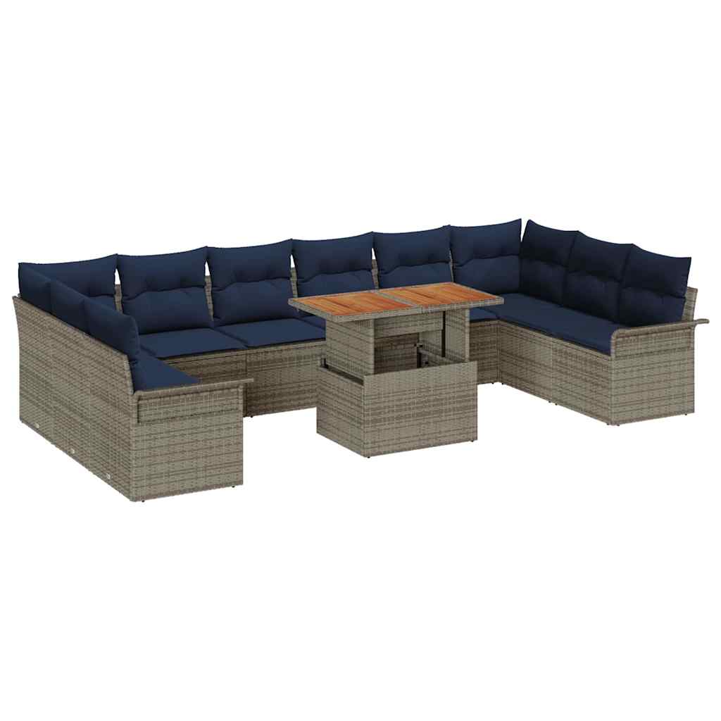 vidaXL Tuinbankenset met kussen 11 pcs Zwart en Blauw poly rattan