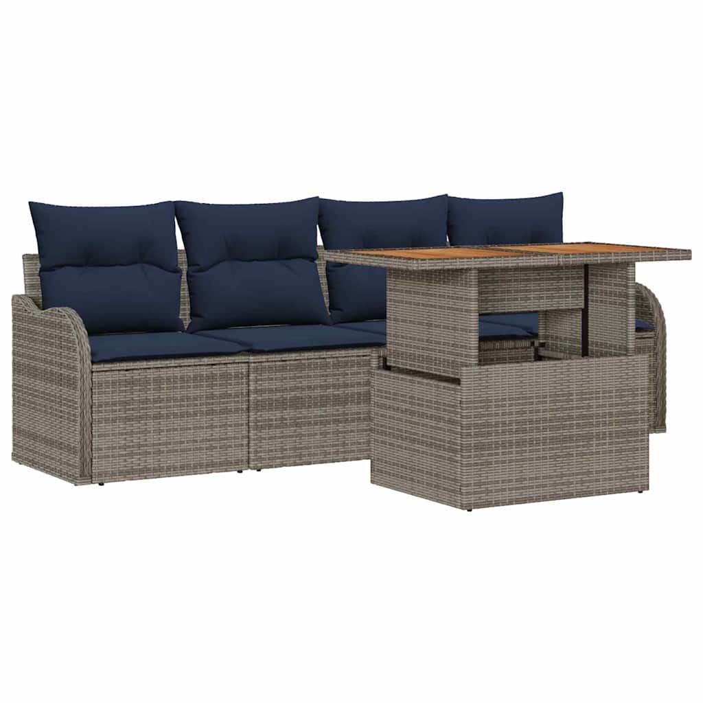 vidaXL Tuin Sofa Set 5 st grijs en marineblauw