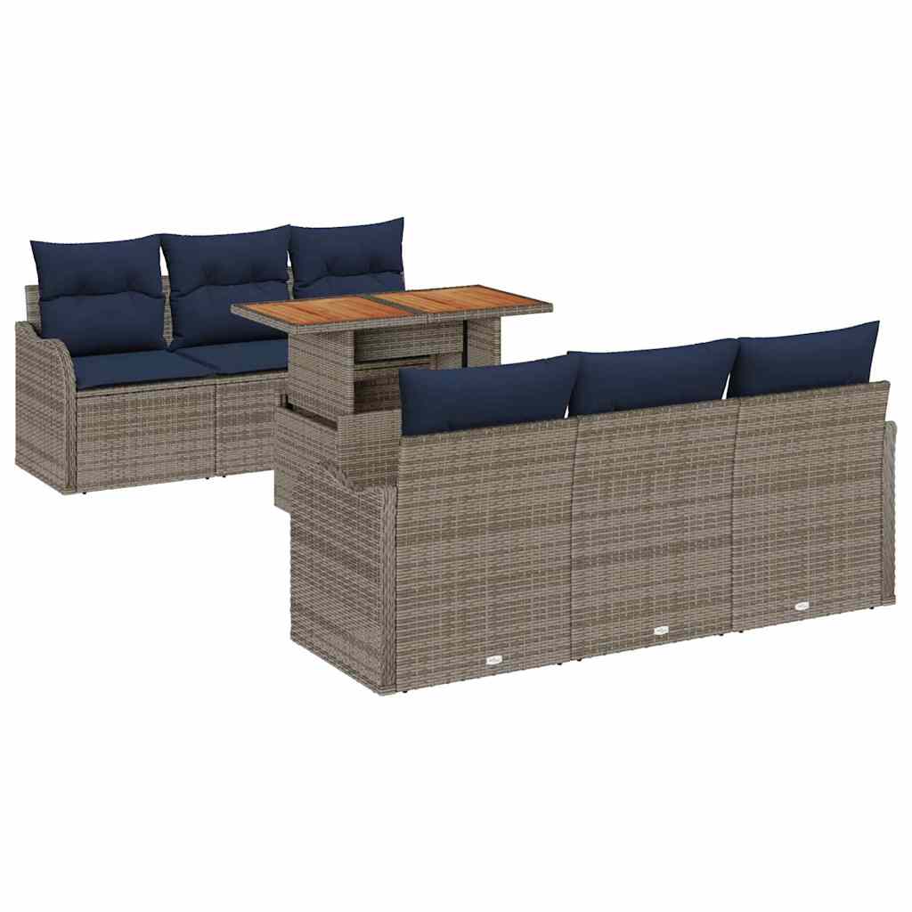 vidaXL Tuinbankenset 7 st Grijs en Marineblauw poly rattan