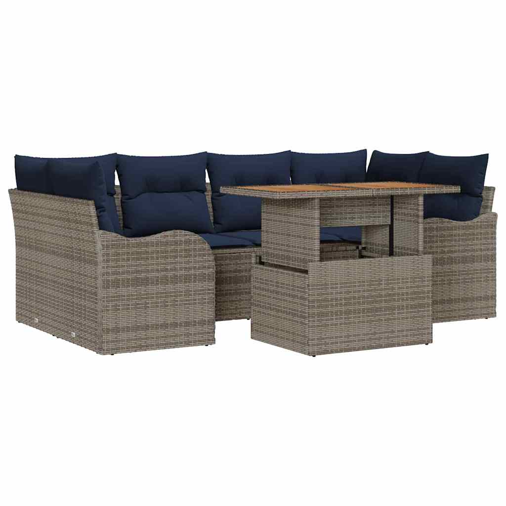 vidaXL Tuin Sofa Set 7 st grijs en marineblauw
