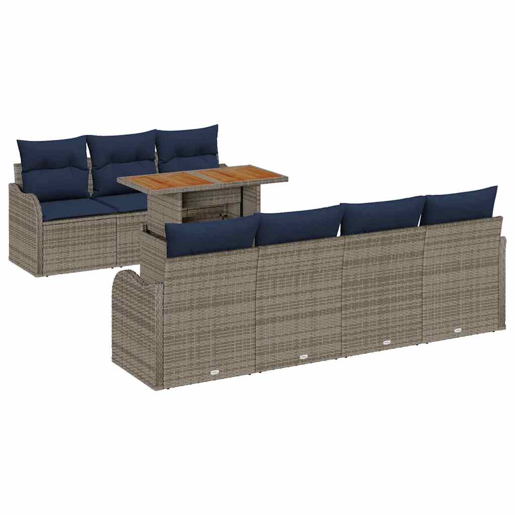 vidaXL Tuin Sofa Set 8 st grijs en marineblauw