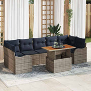 vidaXL Tuinbankenset 8 st Grijs en Marineblauw poly rattan