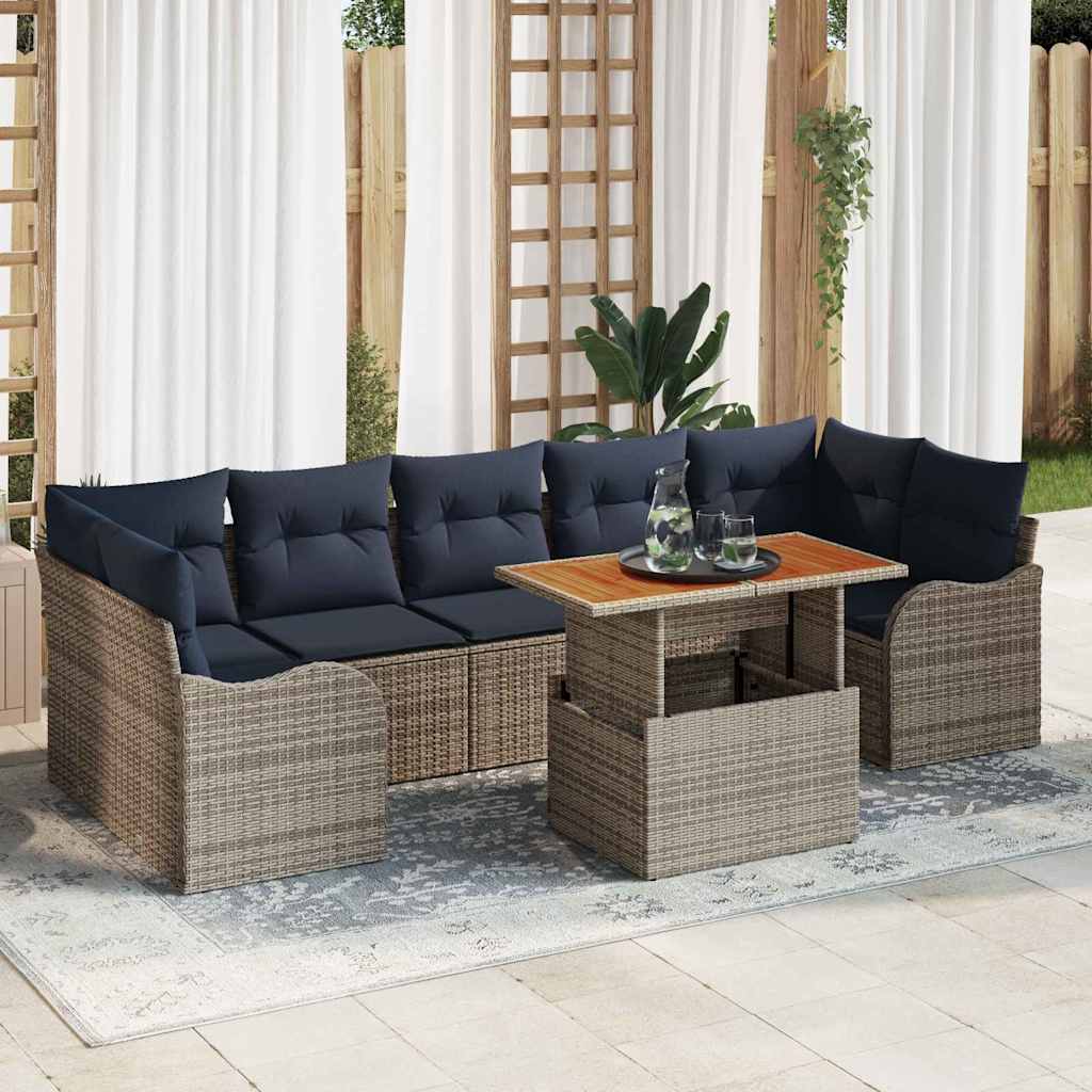vidaXL Tuinbankenset 8 st Grijs en Marineblauw poly rattan