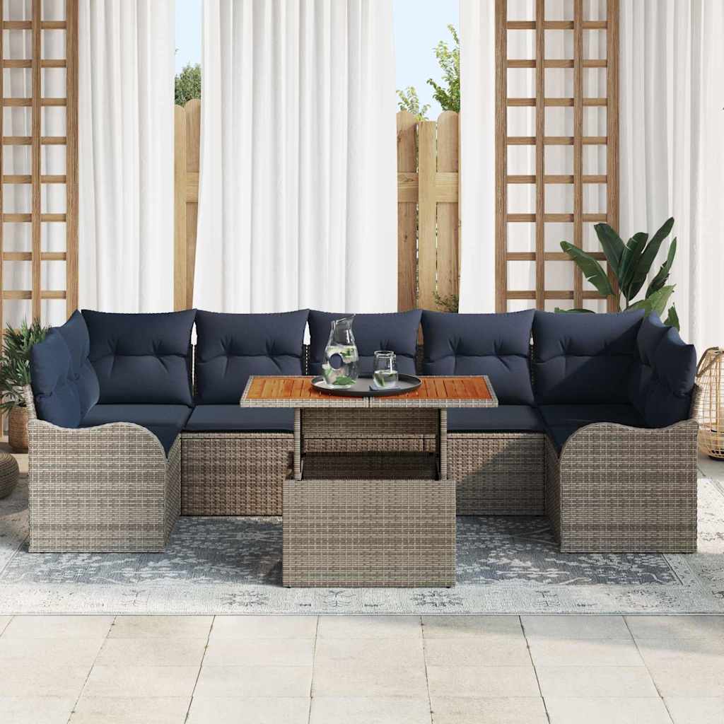 vidaXL Tuinbankenset 8 st Grijs en Marineblauw poly rattan