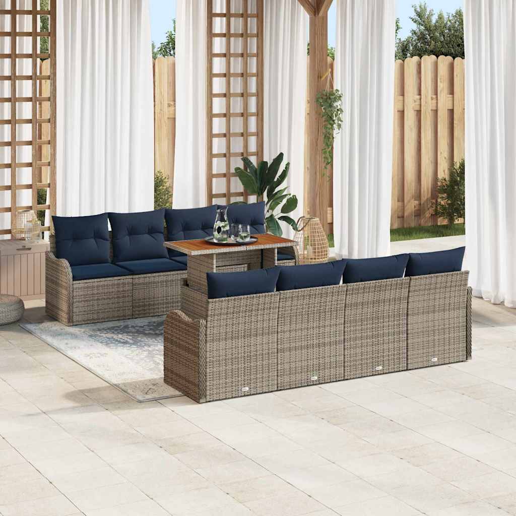 vidaXL Tuin Sofa Set 7 st grijs en marineblauw
