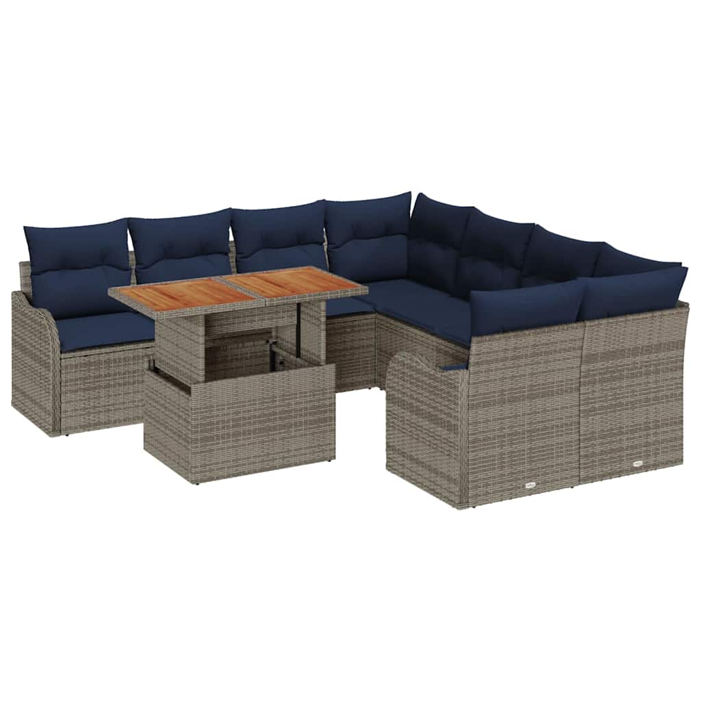 vidaXL Tuinbankenset 9 st 8-Aantal zitplaatsen Grijs en Marineblauw