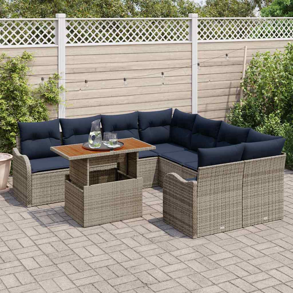 vidaXL Tuinbankenset 9 st 8-Aantal zitplaatsen Grijs en Marineblauw