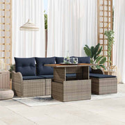 vidaXL Tuinbankenset 6 st Grijs en Marineblauw poly rattan