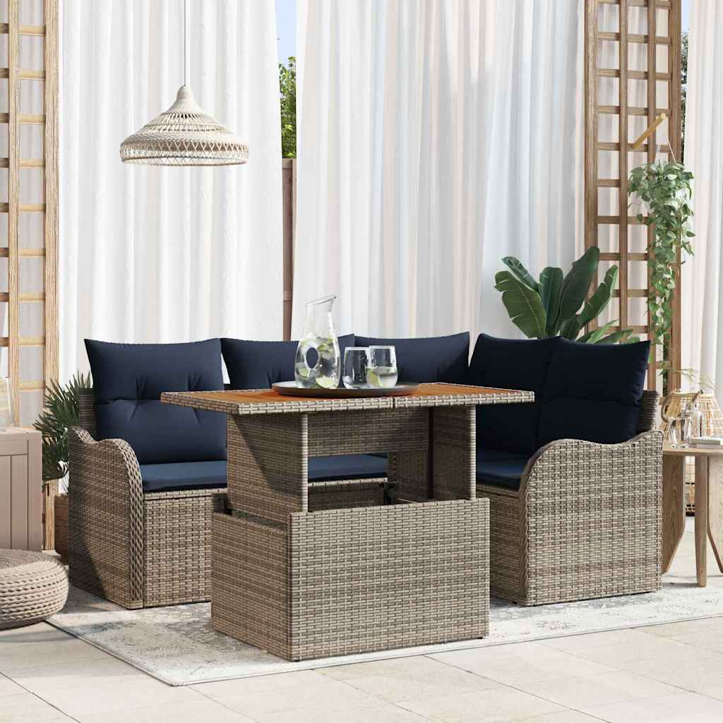 vidaXL Tuinbankenset 5 st 4-Aantal zitplaatsen Grijs en Marineblauw