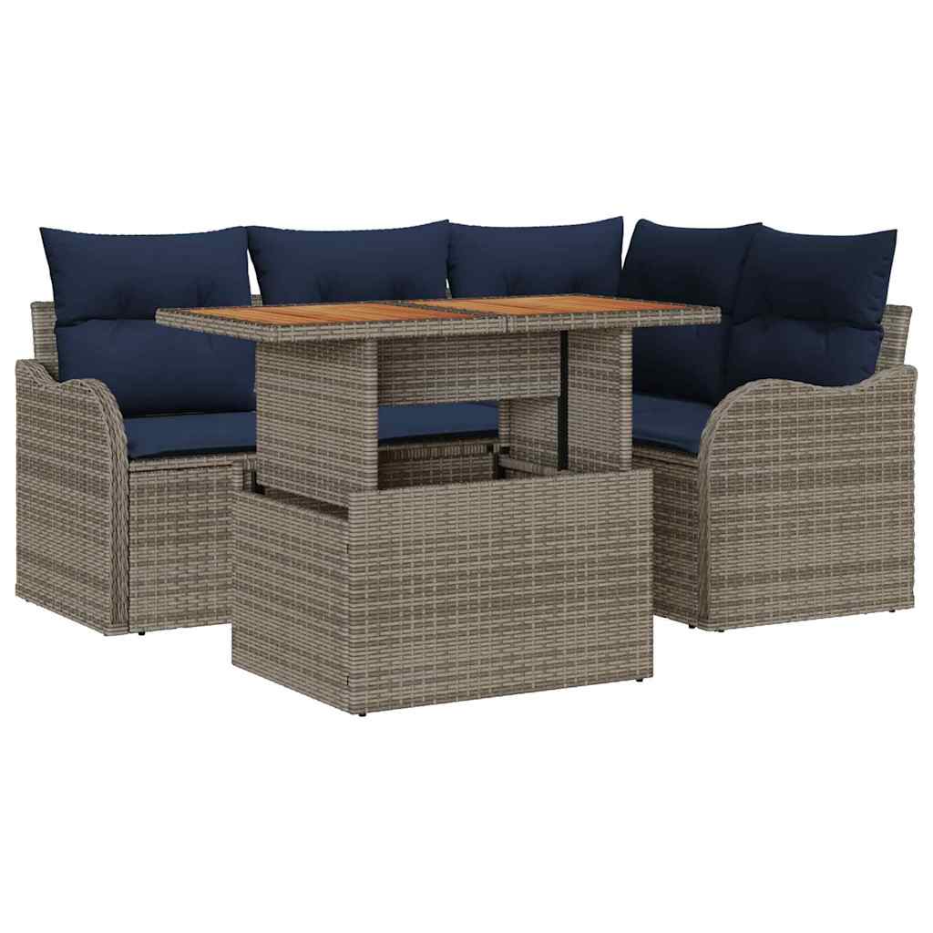 vidaXL Tuinbankenset 5 st 4-Aantal zitplaatsen Grijs en Marineblauw