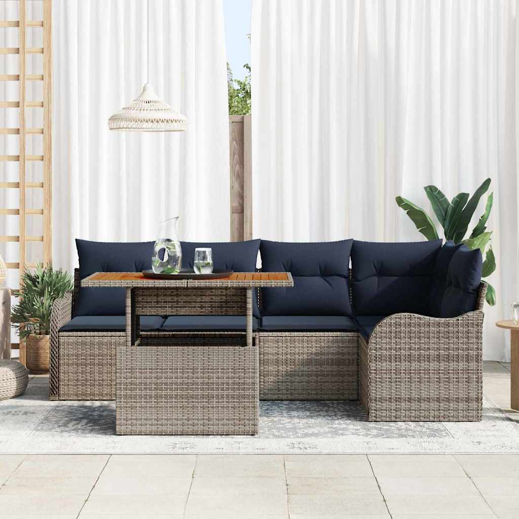 vidaXL Tuinbankenset 6 st 5-Aantal zitplaatsen Grijs en Marineblauw