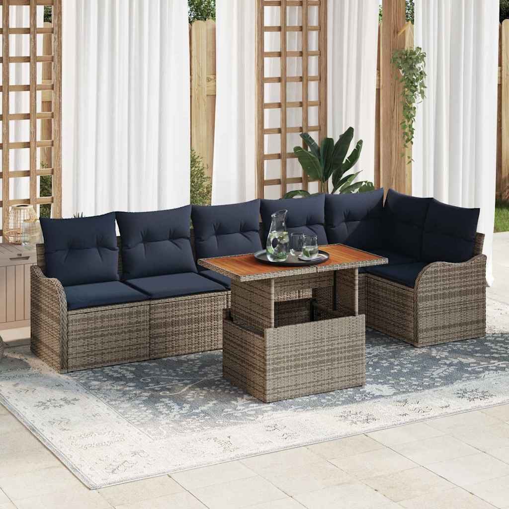 vidaXL Tuinbankenset 7 st 6-Aantal zitplaatsen Grijs en Marineblauw