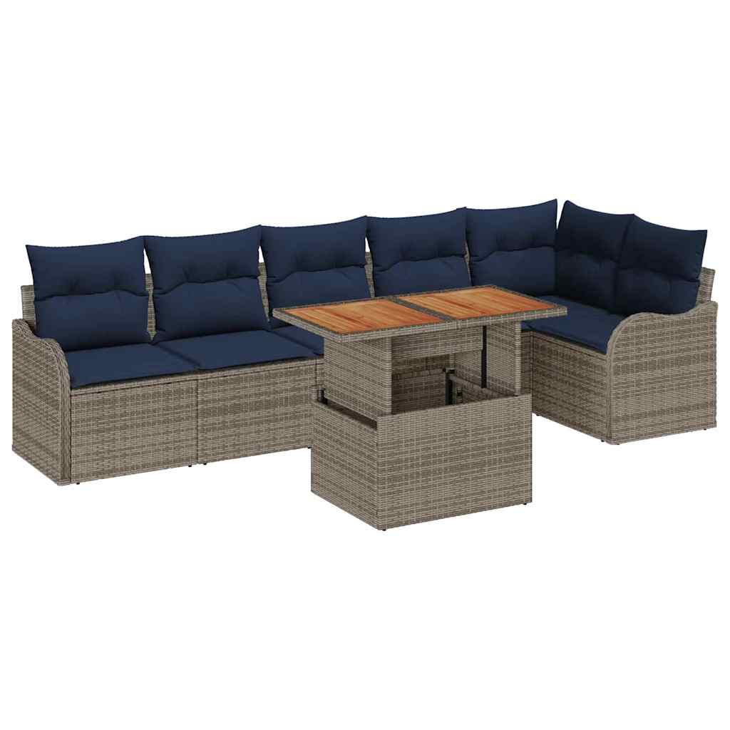 vidaXL Tuinbankenset 7 st 6-Aantal zitplaatsen Grijs en Marineblauw