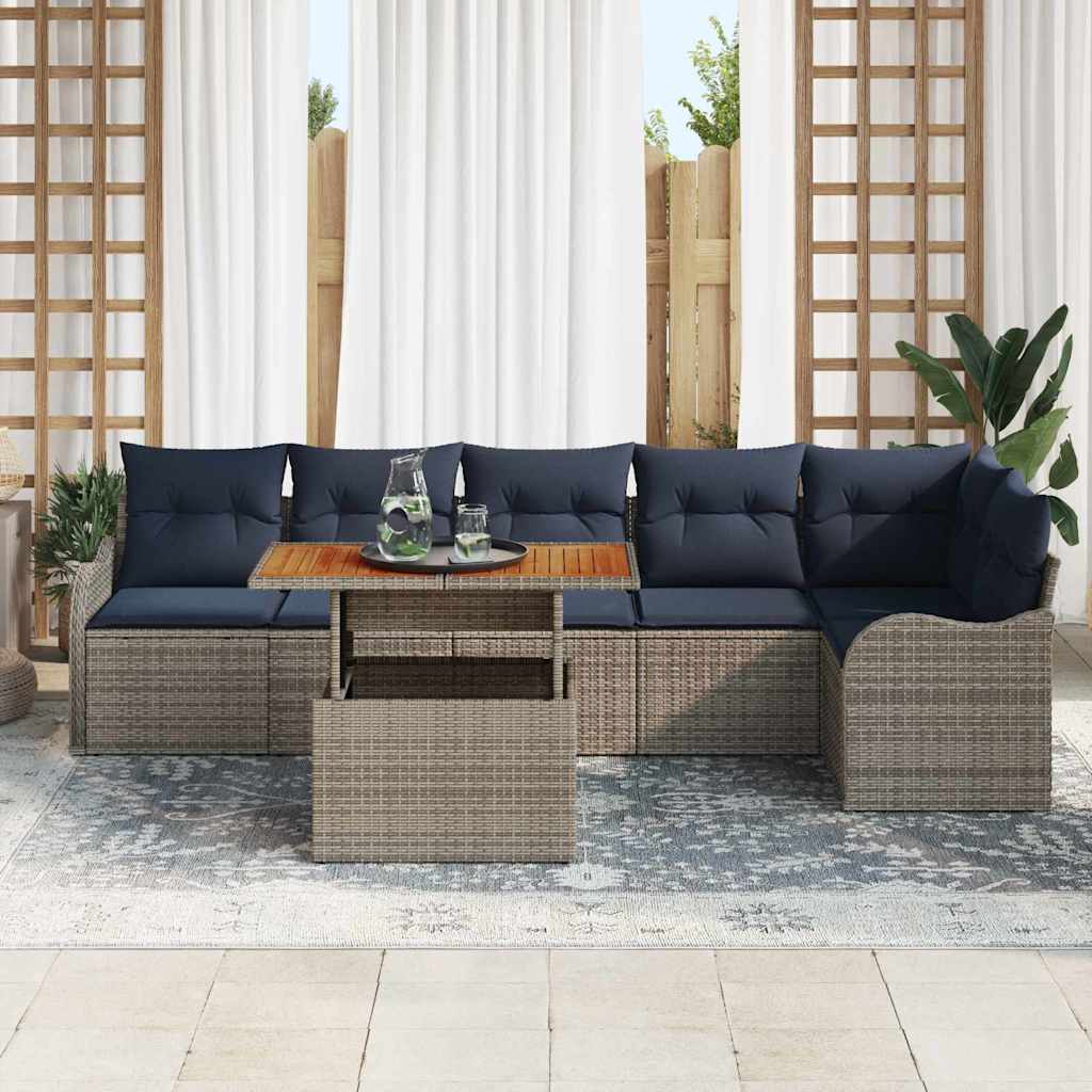 vidaXL Tuinbankenset 7 st 6-Aantal zitplaatsen Grijs en Marineblauw