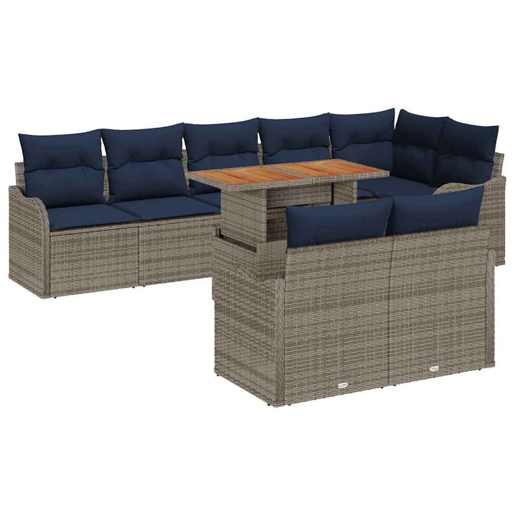 vidaXL Tuinbankenset 9 st 8-Aantal zitplaatsen Grijs en Marineblauw