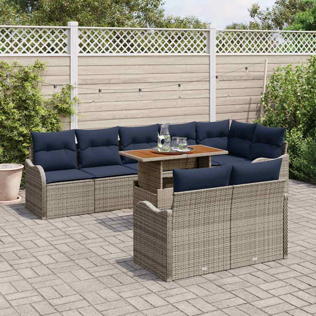 vidaXL Tuinbankenset 9 st 8-Aantal zitplaatsen Grijs en Marineblauw