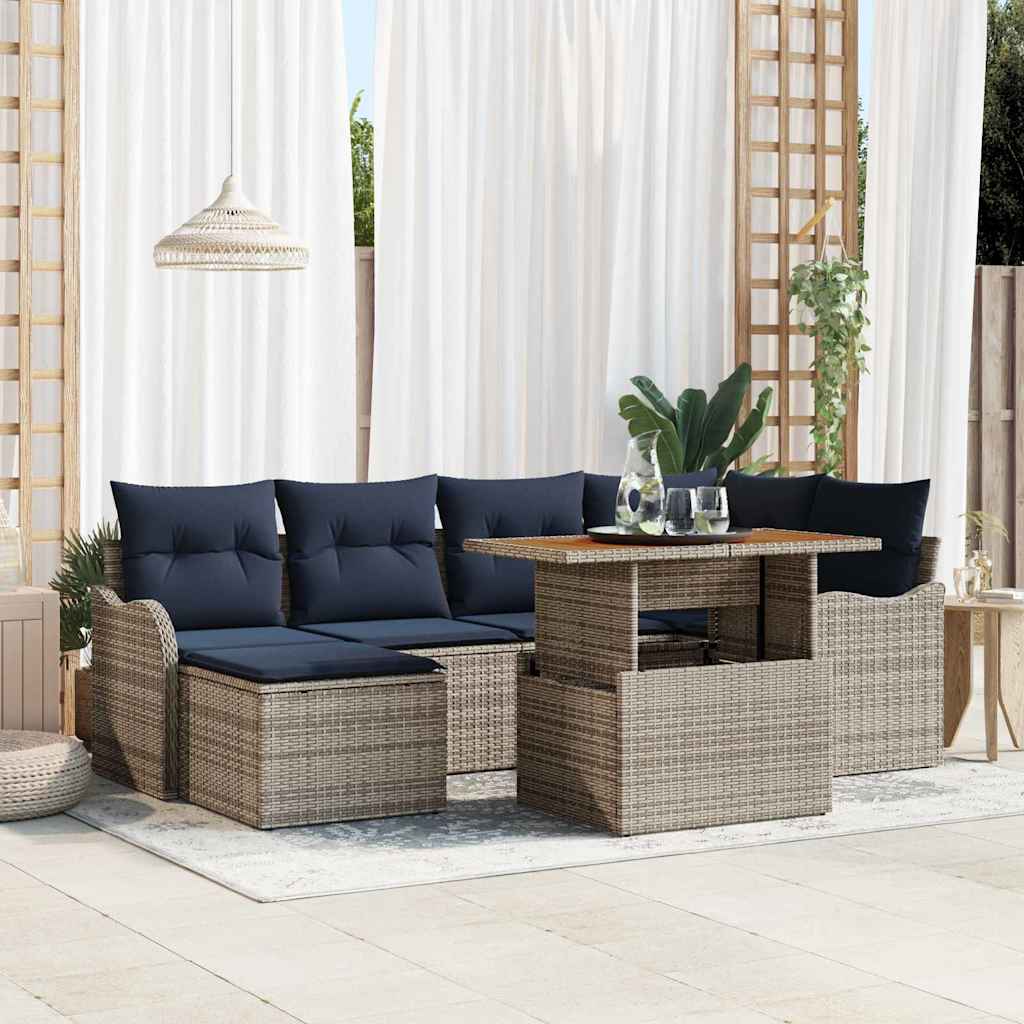 vidaXL Tuin Sofa Set 7 st grijs en marineblauw