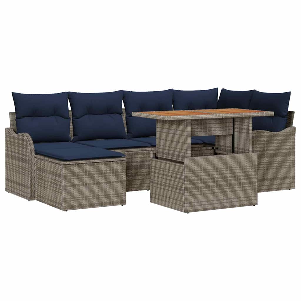 vidaXL Tuin Sofa Set 7 st grijs en marineblauw