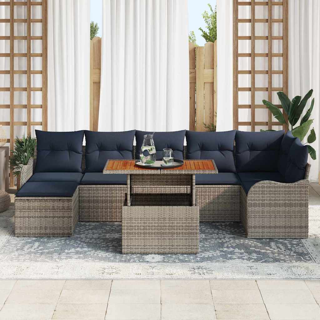 vidaXL Tuin Sofa Set 8 st grijs en marineblauw