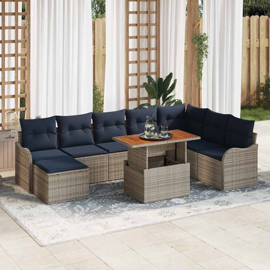 vidaXL Tuin Sofa Set 9 st grijs en marineblauw