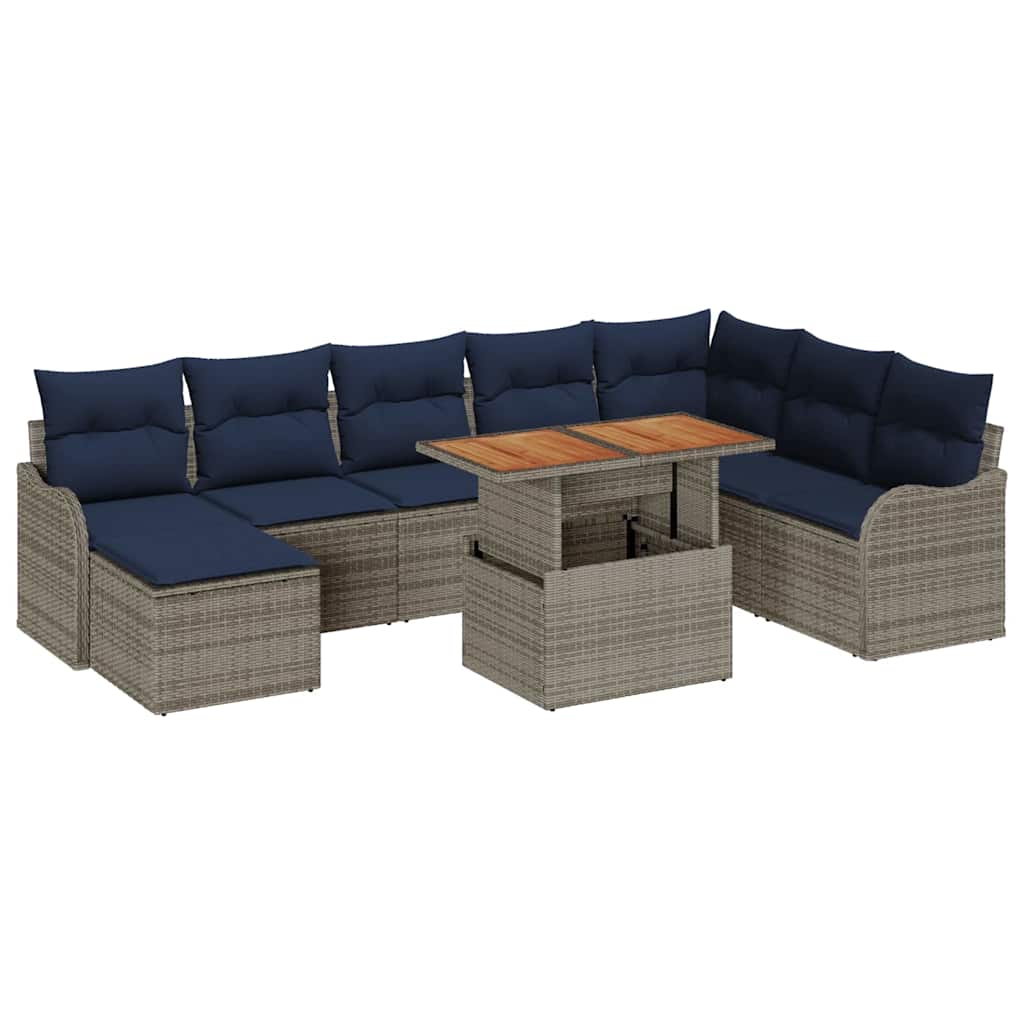vidaXL Tuin Sofa Set 9 st grijs en marineblauw